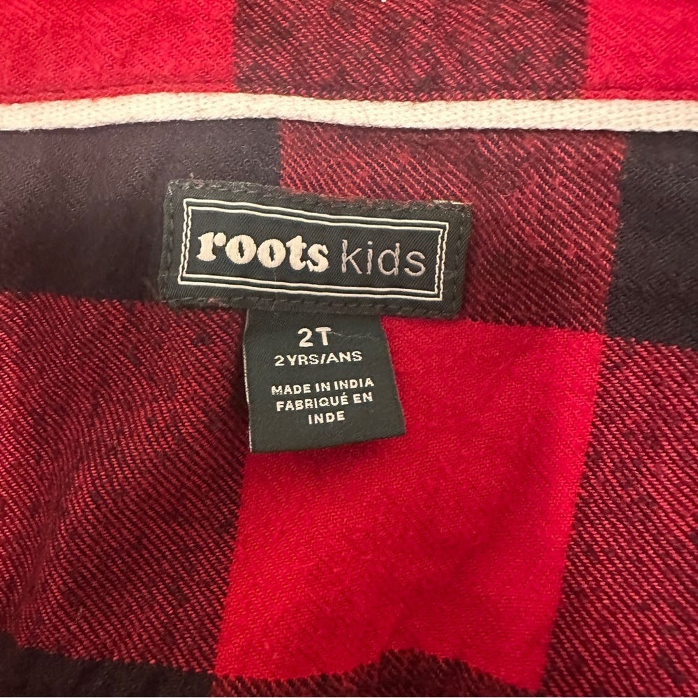 Roots Buffalo Plaid Red and Black Button Down Shirt Size 2T Toddler - Picture 9 of 10